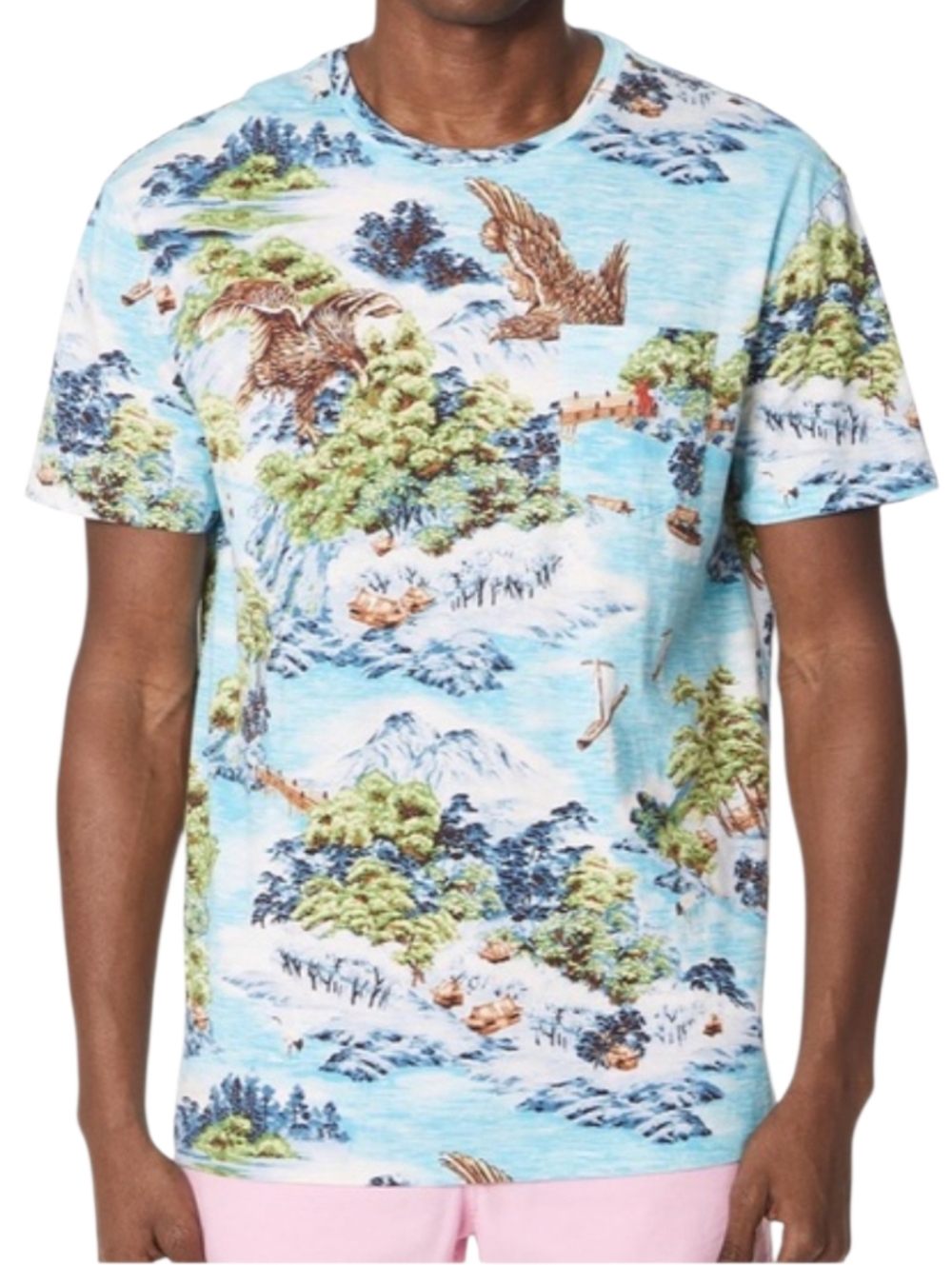 Polo Ralph Lauren Vintage Japanese Seascape Eagle Overprint Pocket Tee Size M